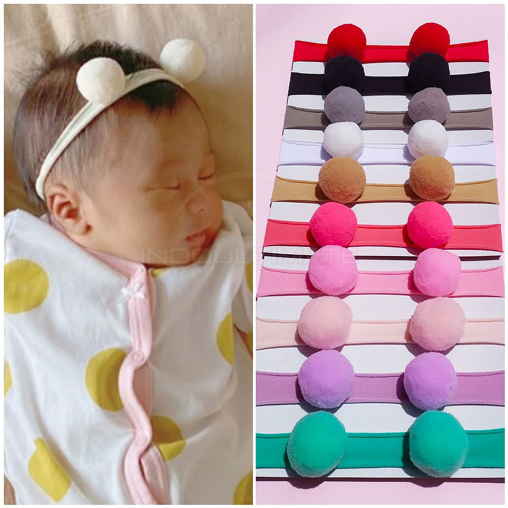 Bando Bayi Pompom Bandana Bayi Perempuan Headband Baby Import Bandana Bayi TY-501 Headband Bandana Bayi Nylon USA Pom Pom Warna Warni Bandana Pompom Bando Bayi Bando Newborn Mini Pompom
