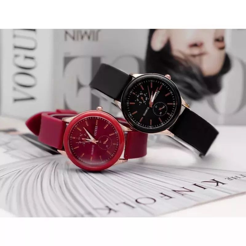 (Terima Cod)Jam Tangan Wanita Fashion Gues Crono2 Varisi Polos Strap Rubber/Karet(Dikirim Jakarta)Seller