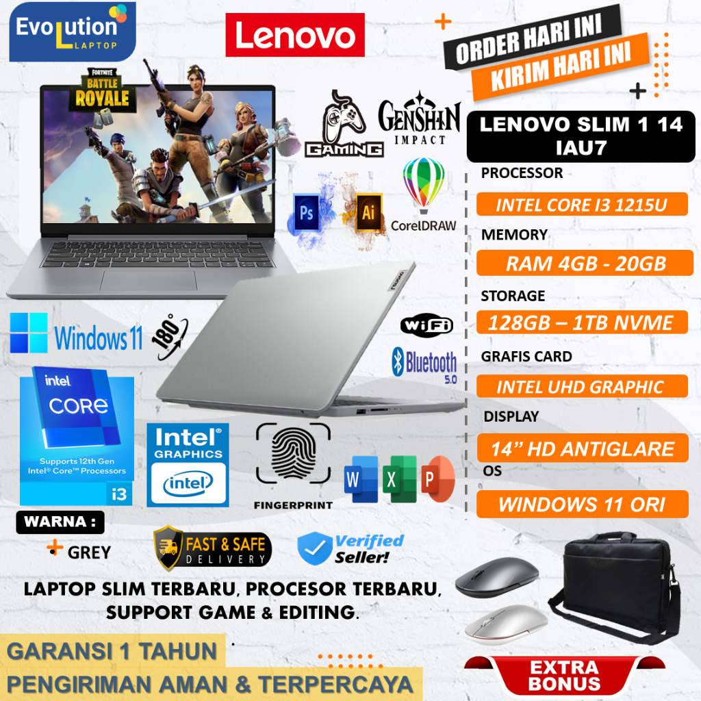 Laptop Lenovo Ideapad Slim 1 14 Intel i3 1215U RAM 20GB SSD 512GB WINDOWS 11 ORIGINAL