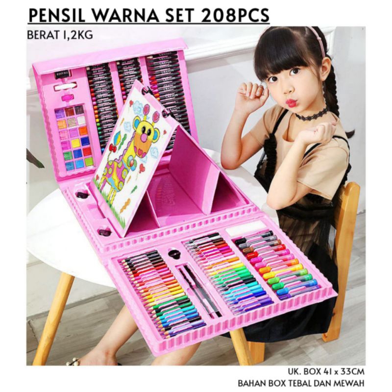 

Crayon set 208 pcs pensil mewarnai anak