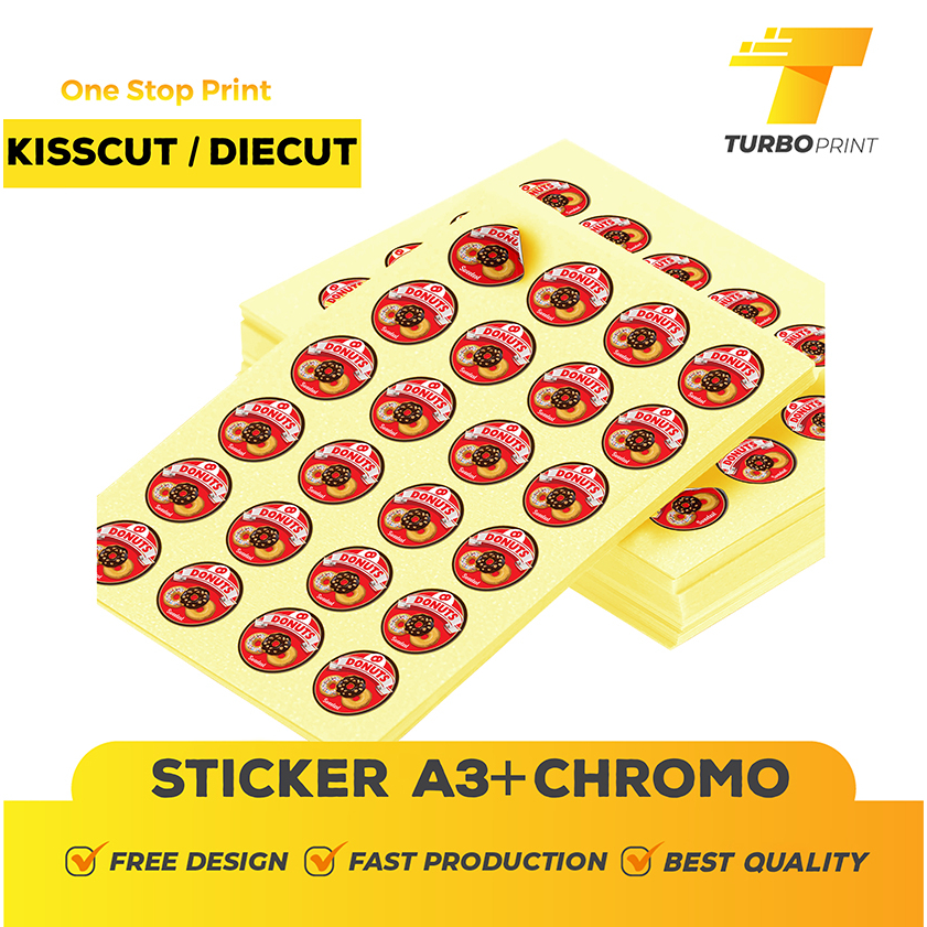 CETAK STICKER A3+ CHROMO / PRINT CUSTOM STIKER LABEL KEMASAN LEMBARAN / CUTTING SETENGAH PUTUS / POTONG PUTUS