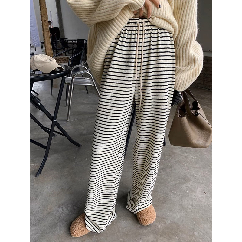 Naddean - Celana Panjang Wanita Import BKK Motif Salur Bahan Kulot Knit / Regular Cut Women Pants