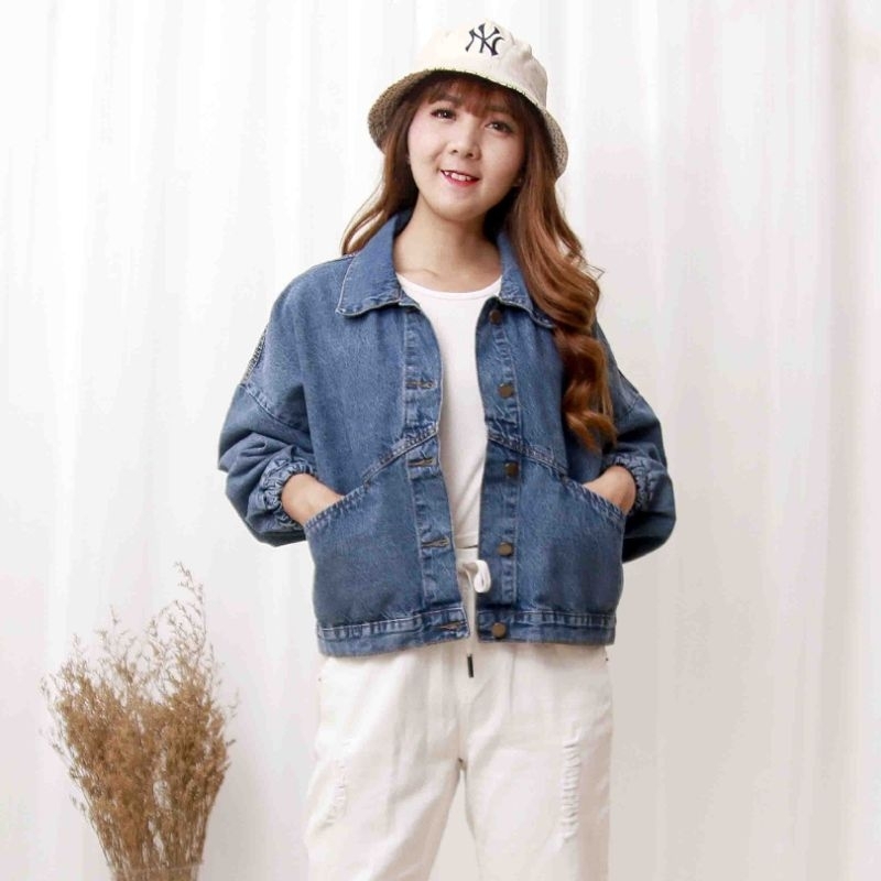 BLUEANTDENIM | JAKET CROP LENGAN KARET | jaket jeans wanita