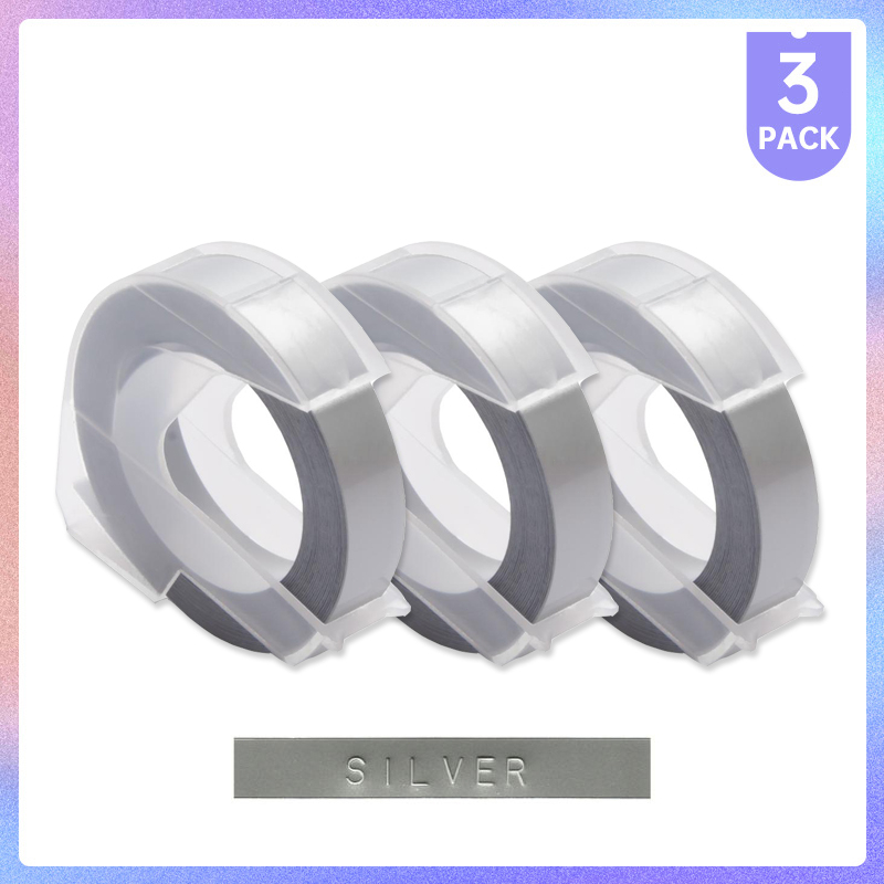 

3Rolls Silver Refills Tape 9mm*3M 3D Embossing Manual Operation Suitable for DYMO1610 12965 Motex1540 E101 Stickers Printer