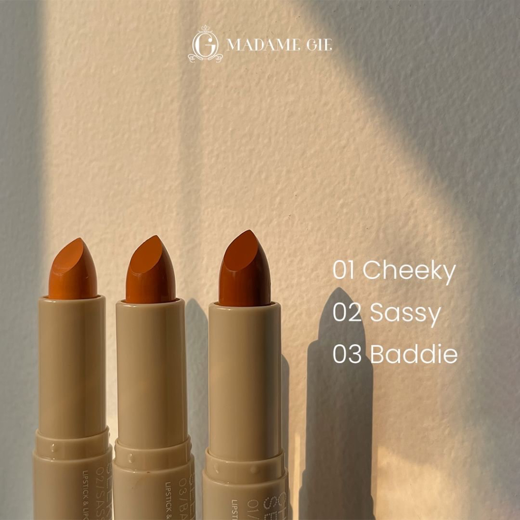 MADAME GIE Charmseeker Indonesia / Lipstick &amp; Lipcream 7g / Soft Matte Finish / Non Drying Formula / 2 In 1 Ombre Lips /Intense Color / Long Lasting 12H / Shade 01 Cheeky 02 Sassy 03 Baddie / Lipstik Lip Stick Cream / Cosmetic Makeup Lip Make Up Series