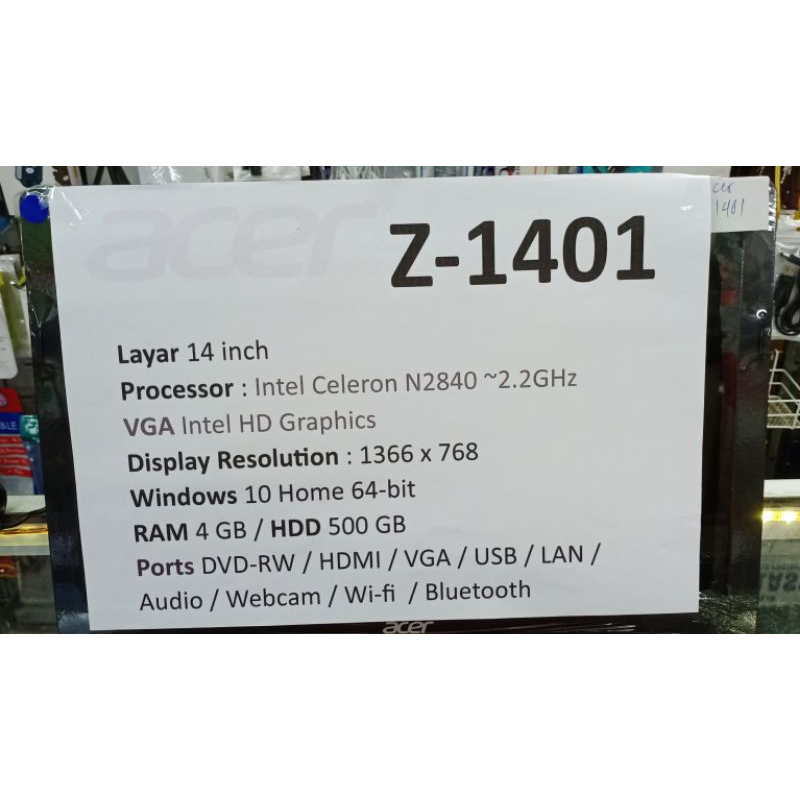 Laptop Acer Z1401 Ram 4 GB HDD 500 GB- Second