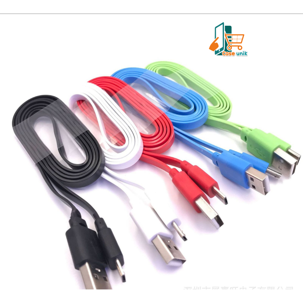 ￼KABEL CABLE DATA MACARON PIPIH GEPENG  MICRO USB , TIPE C USB , USB 2.4A WARNA LENGKAP SUPPORT FAST CHARGING 1M DATA CABLE ANDROID &amp; IOS CS5957