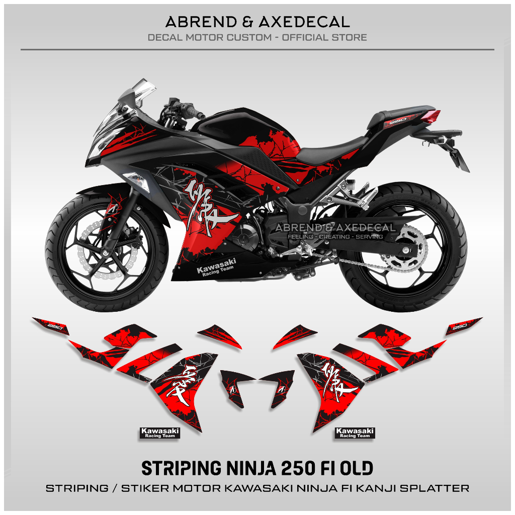 STIKER NINJA 250 FI KANJI BERCAK CUSTOM / STRIPING NINJA 250 FI OLD DESIGN VARIASI / STOCK DECALS