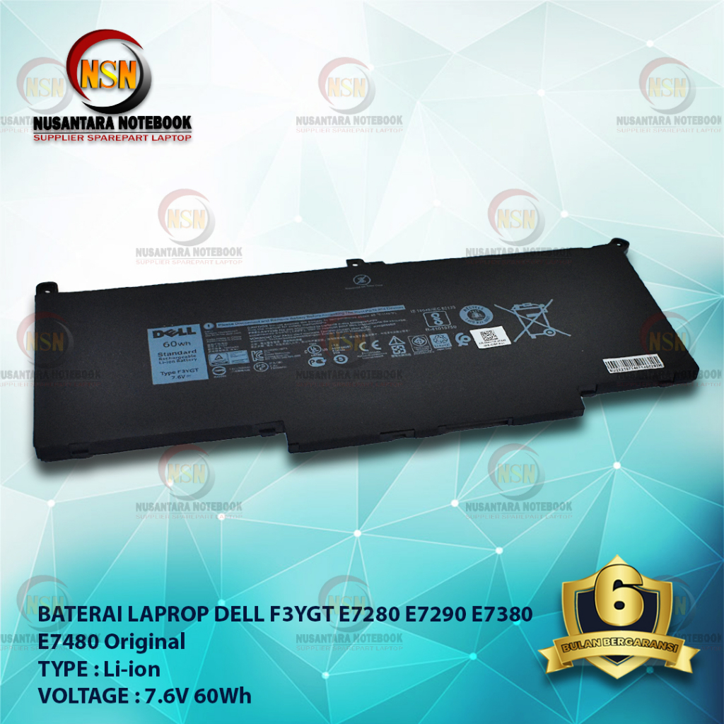 Baterai ORI Dell F3YGT For Dell E7280 E7290 E7380 E7480 E7590 7.6V 60Wh