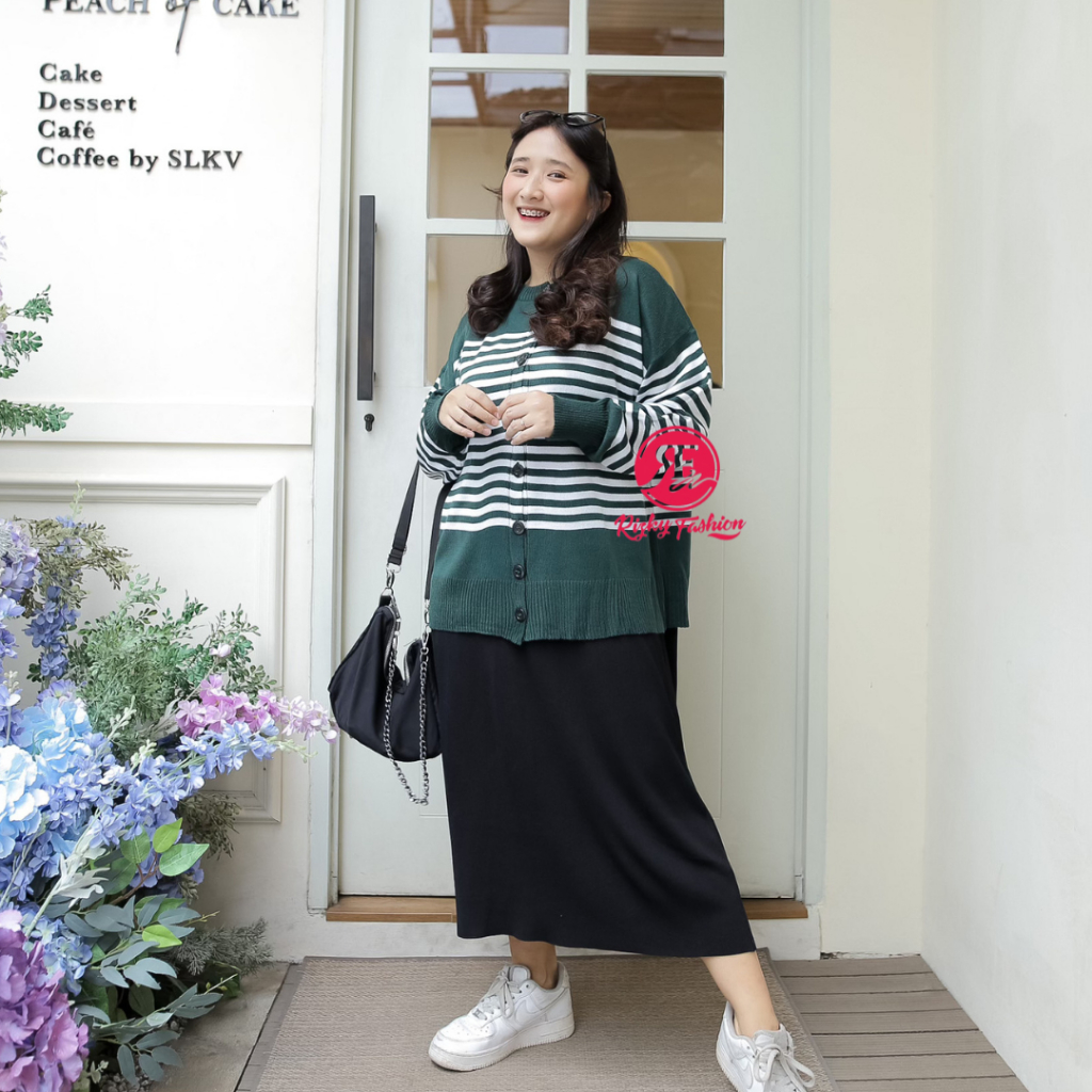 rizkyfashionrajut Dinta cardi sweater stripe 3in1