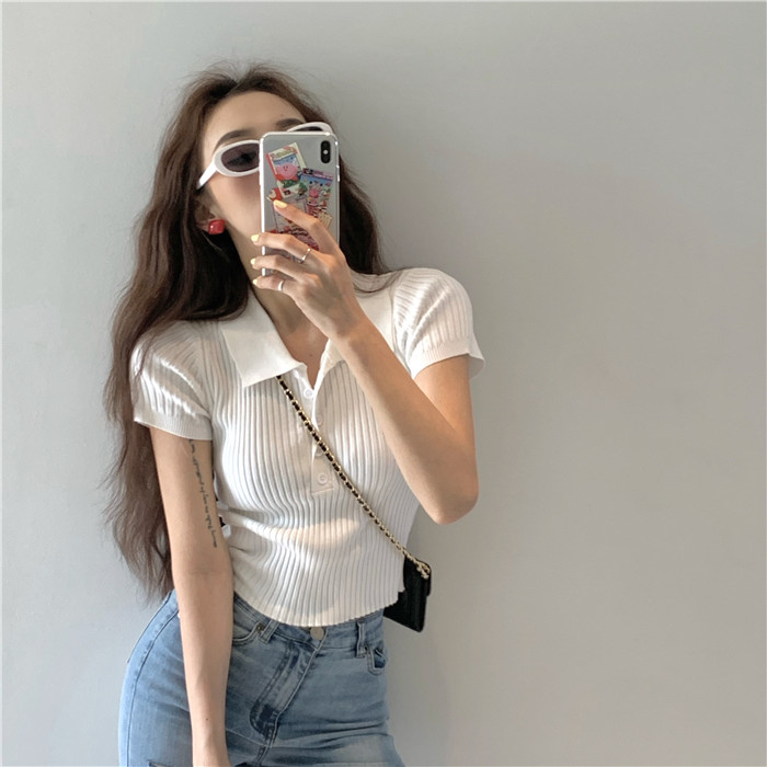 Korean Crop Top Short Sleeve Atasan Wanita 2290
