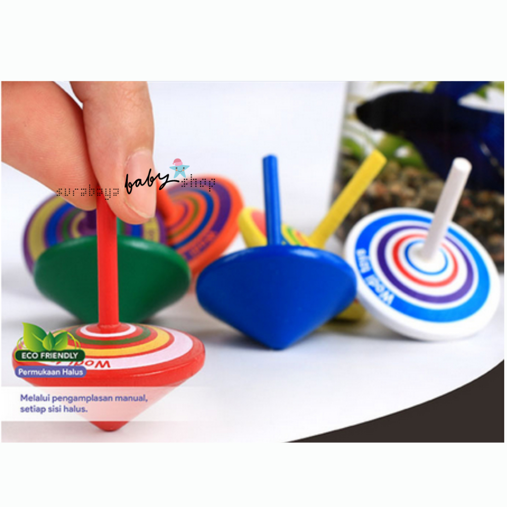 Mainan Edukasi / Gangsing / Mainan Anak Wooden Gyro Spinning / Mainan Gangsing / Wooden Rainbow Circle Spinning Top