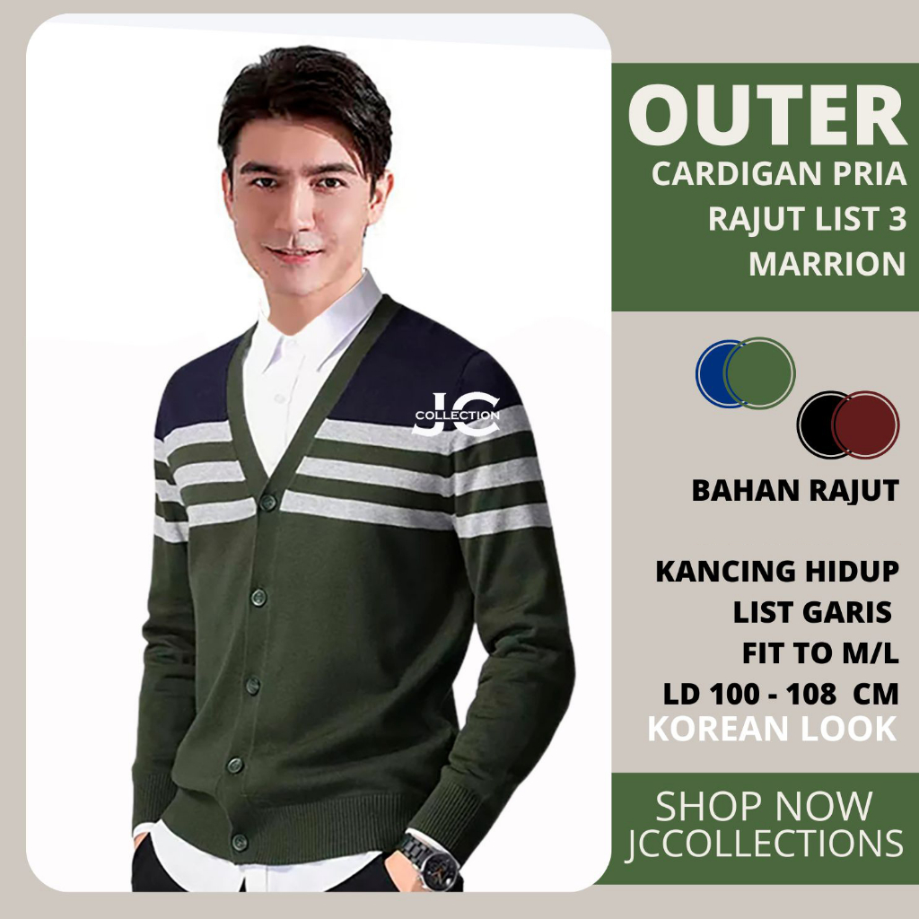 Outer Kardigan Cowok Motif List 3 Warna / Cardigan Rajut Pria Korean Look Variasi Garis Tritone JCCollections