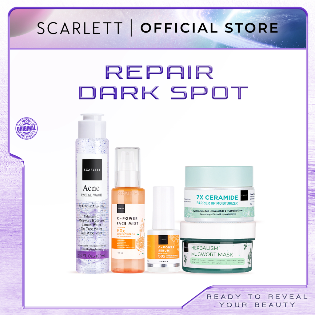 Scarlett Whitening 5pcs - Facial Wash + Toner + Serum + Ceramide Moisturizer / Repair Skin Barrier / Dark Spot / Anti Aging