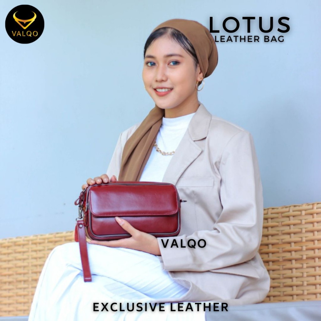 [VALQO] LOTUS Tas Wanita Kulit Sapi Clutch Kulit Pouch Kulit Cewek Perempuan Selempang Bahu