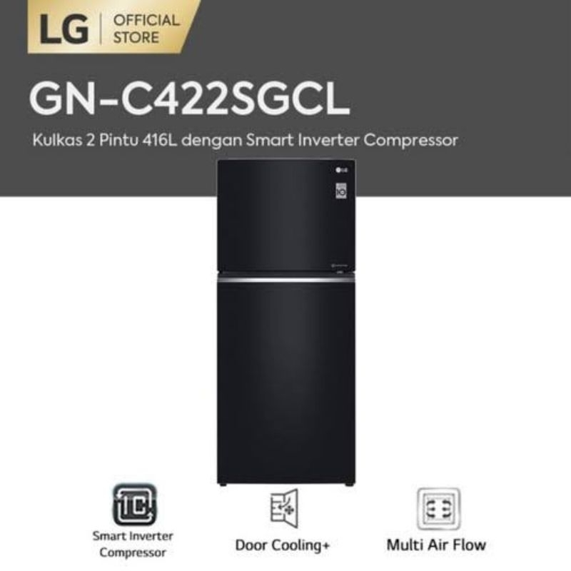 LG GN-C422SGCL Kulkas 2 Pintu Kaca Inverter GNC422SGCL Glass Door Hitam Garansi resmi