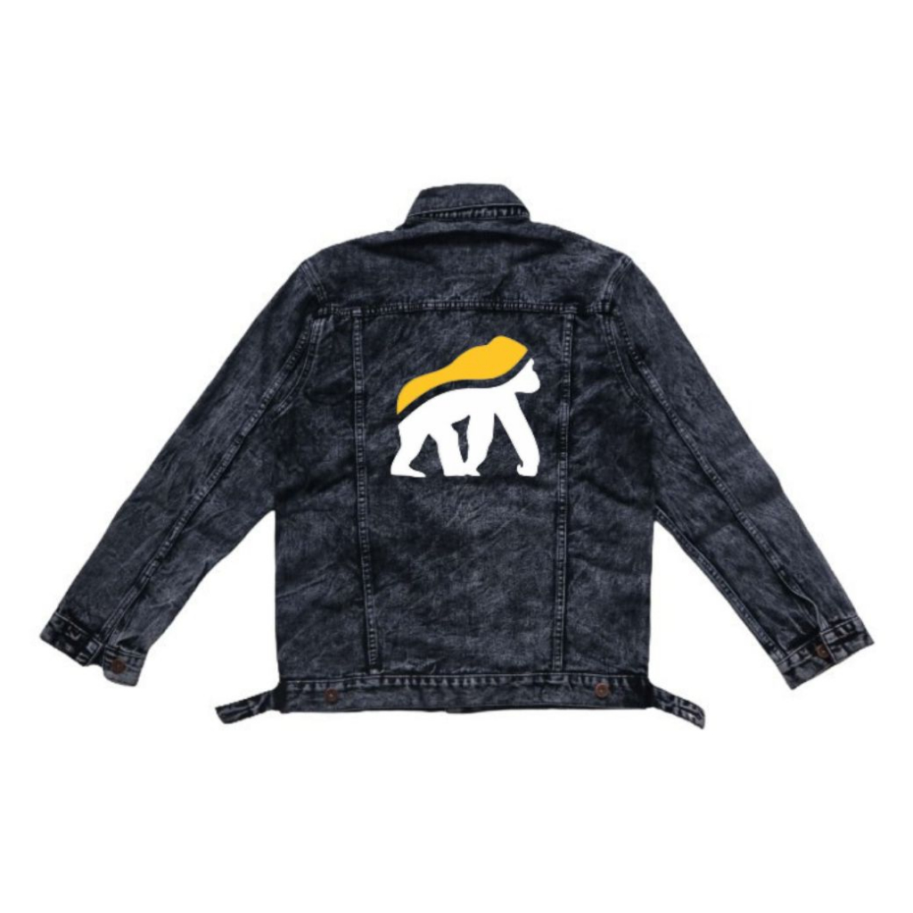 Hipokrit Official Store | COD - Jaket Jeans Denim Printing Gambar Belakang Snow Black Sandwosh HOUSE