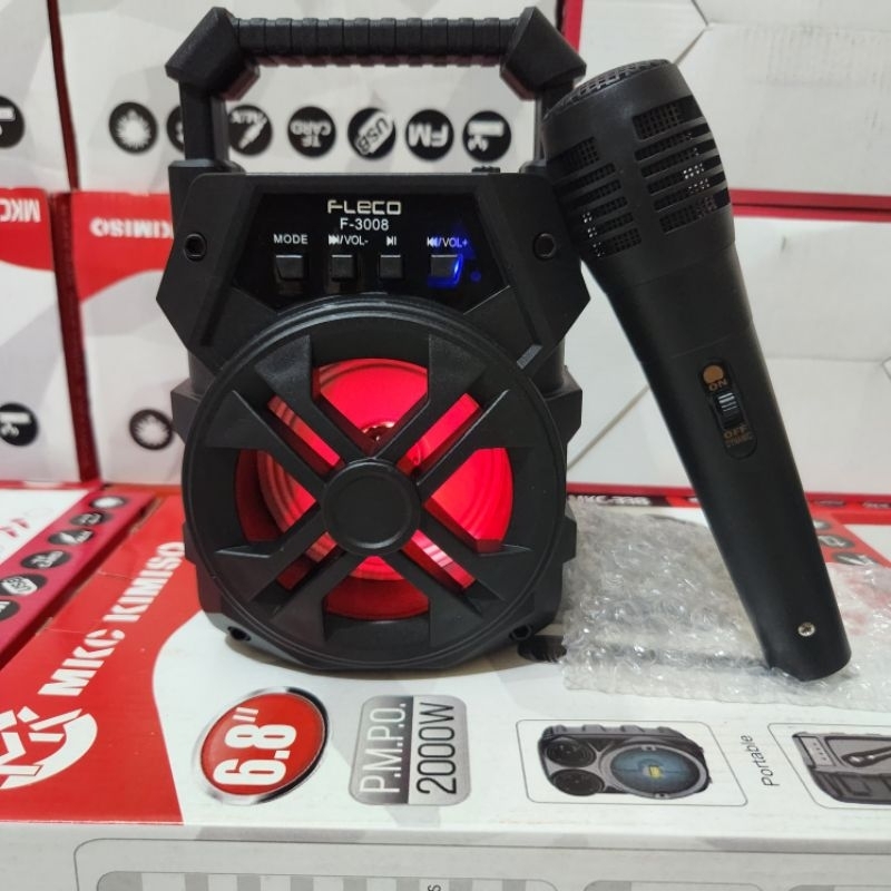 SPEAKER BLUETOOTH MIC KARAOKE FLECO F3007/F3008 RADIO FM SALON AKTIF MINI WIRELESS SUPER BASS SPEAKER PORTABLE