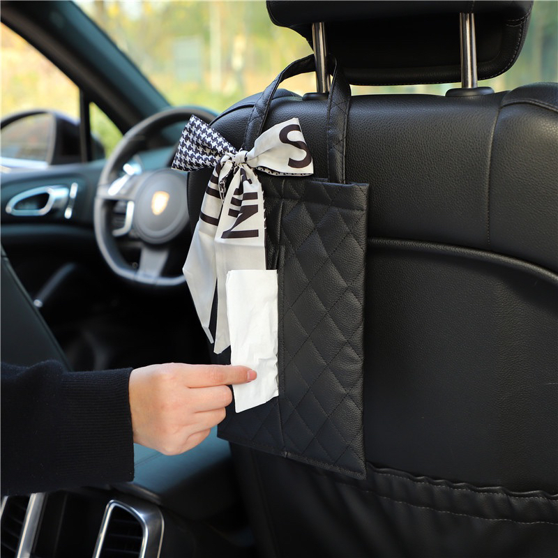gantungan kotak tissue mobil tempat tissue gantung dekorasi mobil aksesoris interior cantik lucu dengan pita kulit sintetis berkualitas premium kekinian viral murah KT04