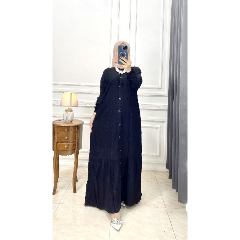 Gamis Hitam Polos Dress Polos Busui Wanita Cantik Gamis Twill Lengan Panjang Syar'i premium