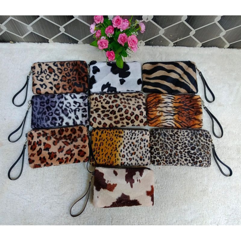 Grosir Clutch leopard bulu 21x13cm/ Clutch macan bludru/clutch bulu/Dompet bulu macan/dompet macan/clutch macan/Dompet wanita