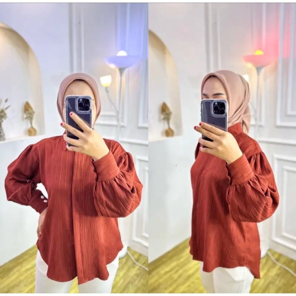 1KG MUAT 5PCS |  LIVIA KEMEJA BALON BABY CRUSH ATASAN WANITA
