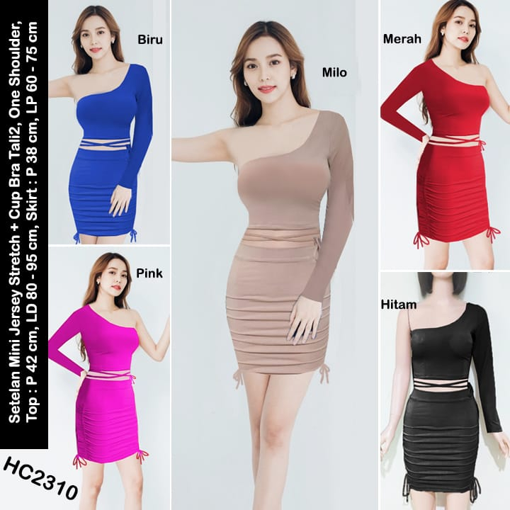 HC2310 Setelan Mini Jersey Stretch  / Setelan One Shoulder Cup Bra + Tali / Setelan Rok Mini / Mini Dress Seksi / Sexy Minidress Jersey / Setelan Mini Dress / Setelan Wanita