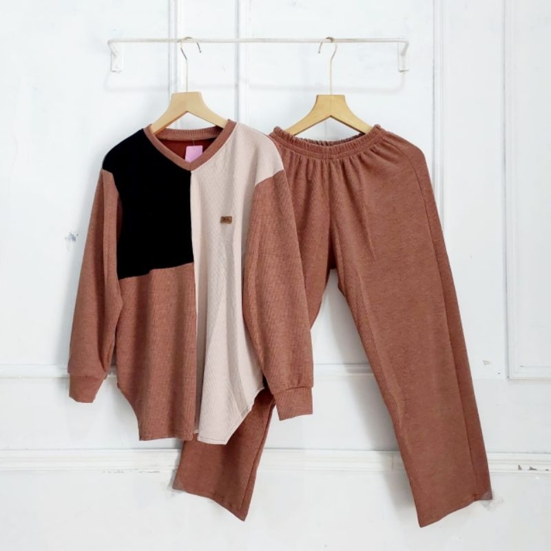ATASAN SAKU KNIT SET BAGGYPANT XL // OOTD ONE SET // ATASAN SET CEL KULOT Premium