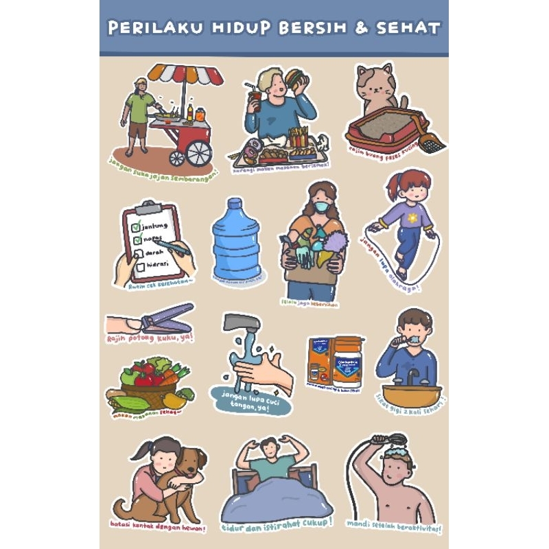 

[15 pcs] STIKER TEMA PHBS (PERILAKU HIDUP BERSIH DAN SEHAT)