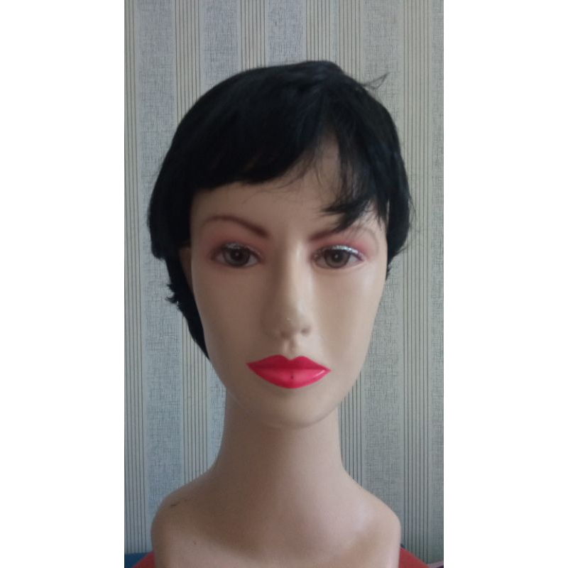 wig pria hitam pendek sintetis fiber