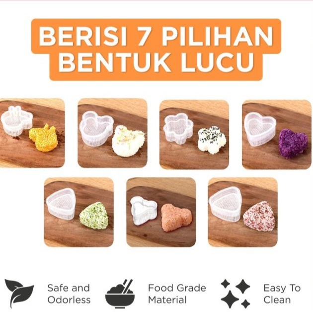 Cetakan Bento Onigiri Bekal Anak 7 in 1/CETAKAN NASI BENTO SUSHI ONIGIRI ANTI LENGKET CETAKAN KARAKTER RICEMOLDCetakan Nasi Bento Sushi 7in1/ Onigiri / Ball Press Maker Rolls Mold Anti Lengket Desain Kartun Jepang Untuk Dapur/ Cetakan Dekorasi Makanan