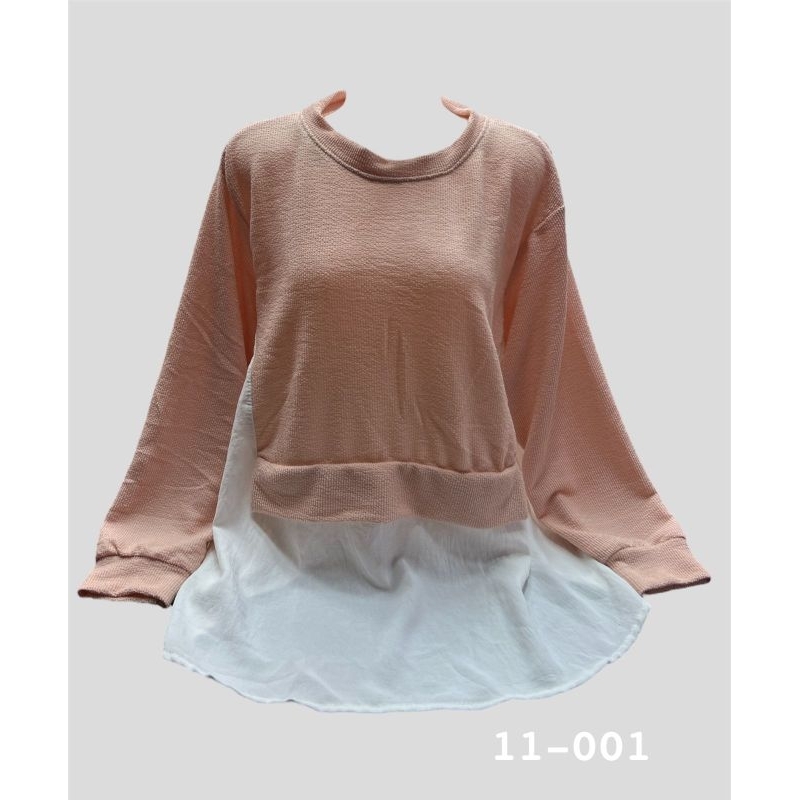 BLOUSE ATASAN WANITA CRINGKLE KOMBINASI ASTER RIB JUMBO