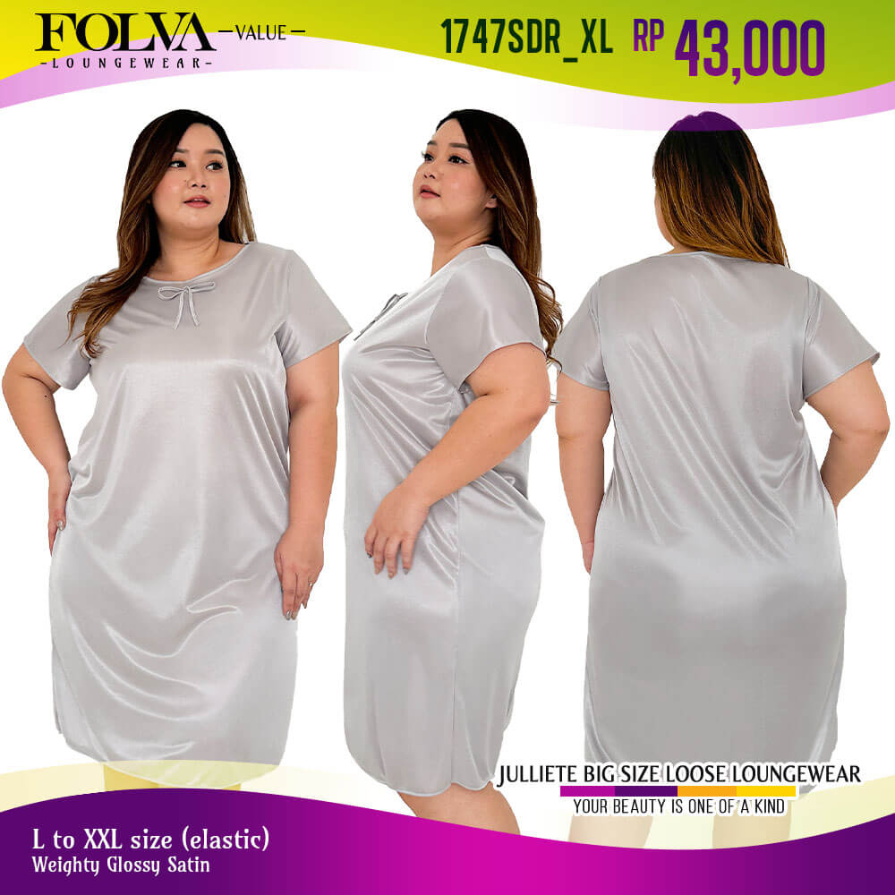 FOLVA Dress Wanita Daster polos lengan pendek satin big size