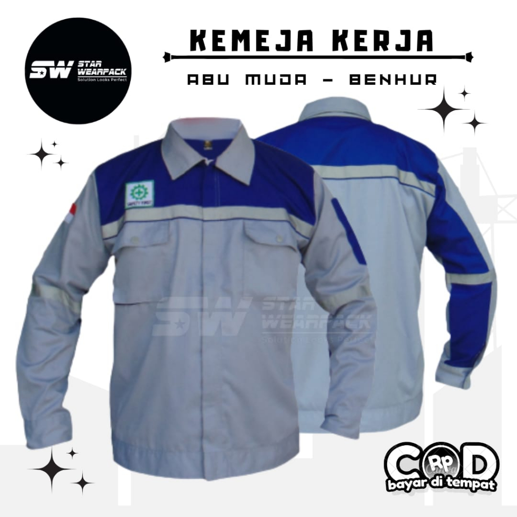 Star Wearpack - Baju Seragam Kerja Warna Abu Muda Kombinasi Benhur