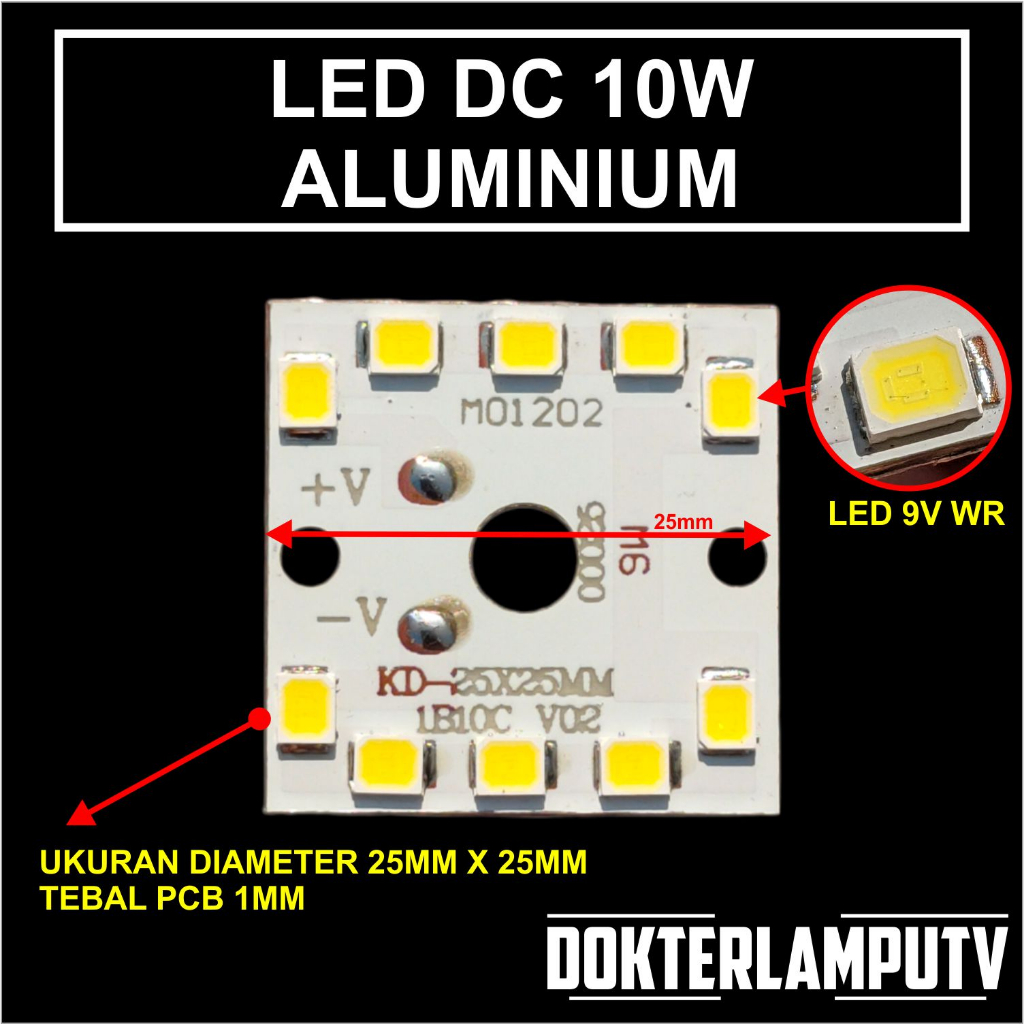 LED DC 10C 10W KETEBALAN 1MM DIAMETER 25MM X 25 MM UNTUK SERVIS LED DIY PROYEKTOR LED DAN LAIN SEBAGAINYA