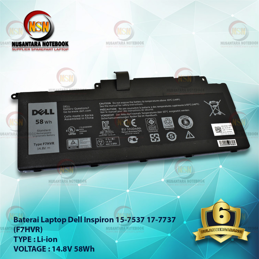 Baterai Laptop ORI Dell Inspiron 15-7537 17-7737 F7HVR 14.8V 58Wh