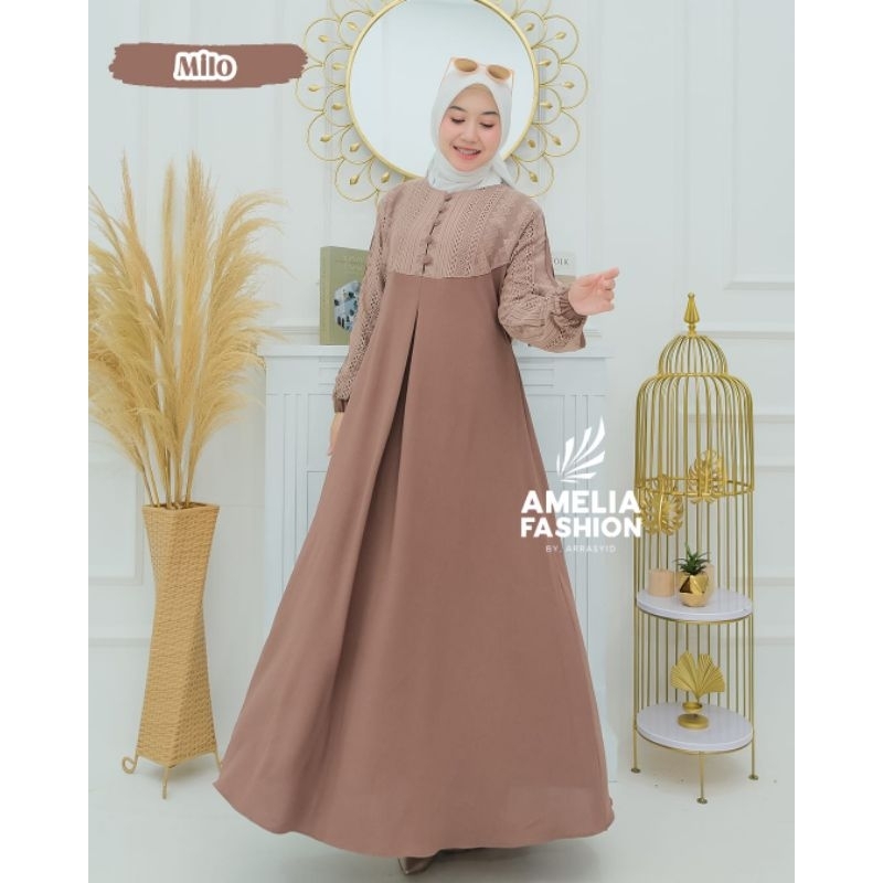 KANAYA DRESS ORI AMELIA FASHION DRESS CRINGKLE KOMBINASI BRUKAT MALIKA TERBARU