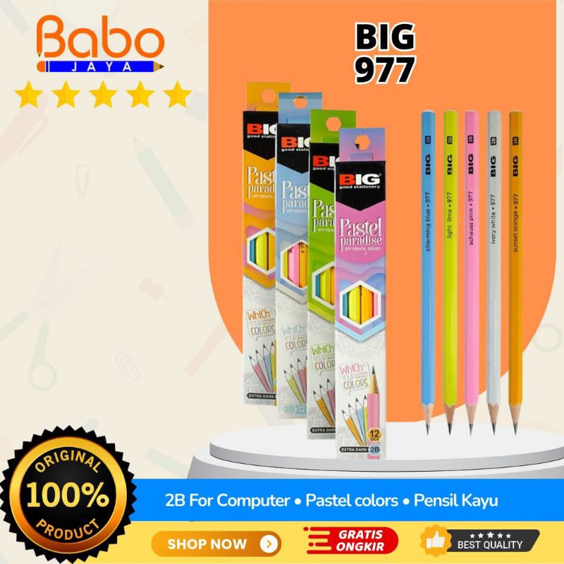 

BABO JAYA Pensil Gambar Pensil Kayu 2B BIG 977 pastel Lulus uji komputer warna pastel yang soft dan stylish