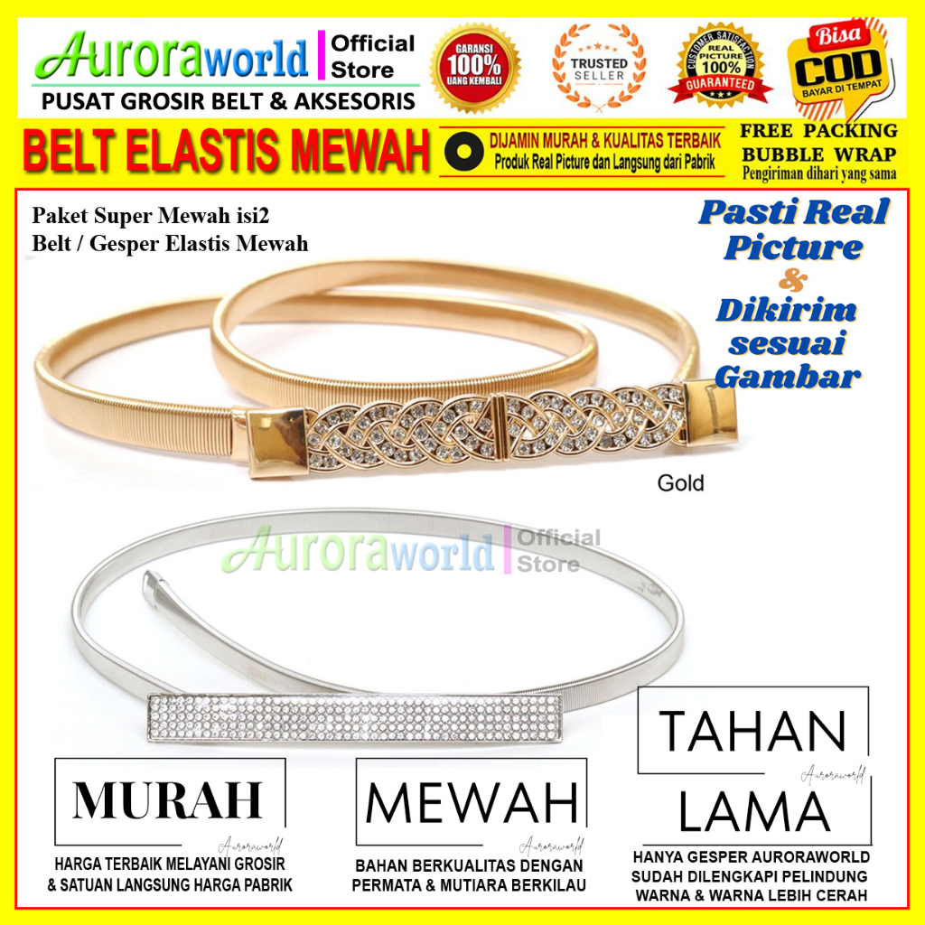 Auroraworld Paket Super Mewah Belt wanita Gesper Elastis Belt ikat pinggang Elastis perempuan Mewah bisa cod