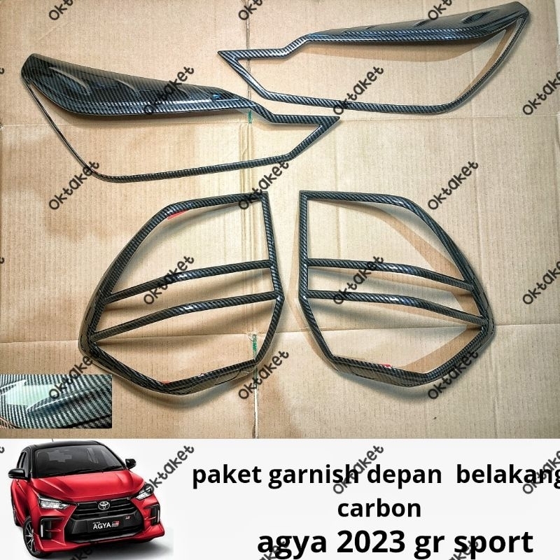 paket garnish lampu depan belakang Agya 2023 2024 2025 Hitam Chrome Carbon