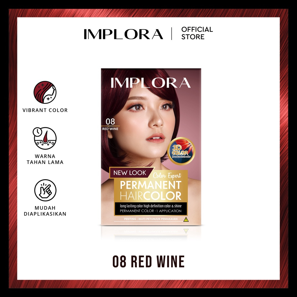 IMPLORA New Permanent Hair Color Red Wine | Cat Rambut Implora Bleaching Warna Natural