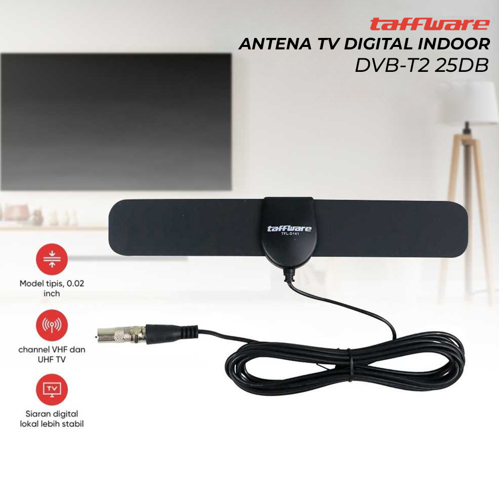 Taffware Antena TV Digital Indoor DVB-T2 25dB - TFL-D141 - Black