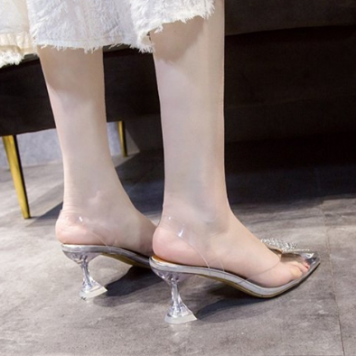 High Heels Wanita Transparan Kupu Sendal Hak 7cm Kasual Cewek Cantik Hak Tinggi Perempuan Import SH-065