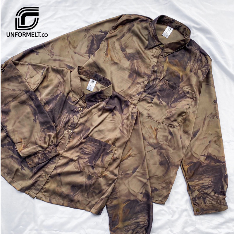 Kemeja Blouse Atasan Wanita Motif Marble Semi Sutra