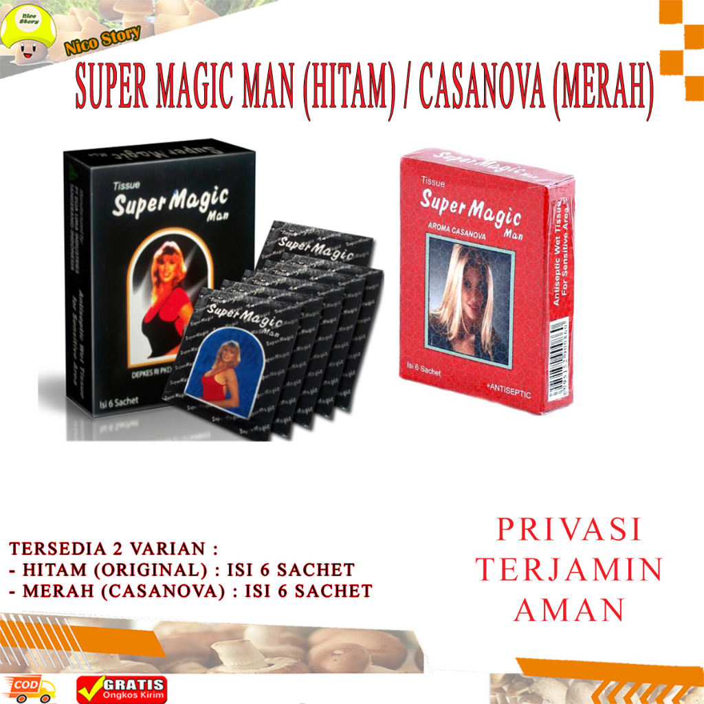 (NCS) TISSUE TISU SUPERMAGIC Super Magic Man Hitam / Casanova Merah PRIVASI