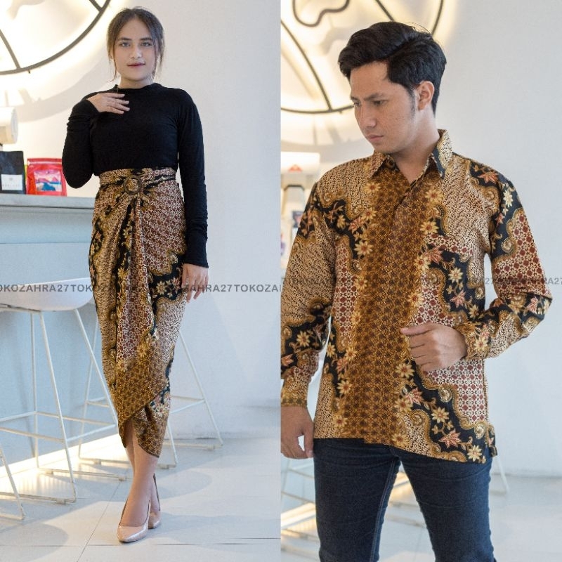 Couple Kemeja Panjang Rok Lilit Batik Motif  KD