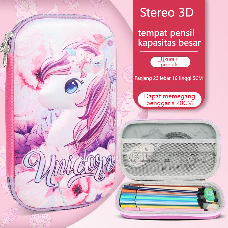 3D anak-anak tahan air tempat pensil diimpor karakter lucu-3D timbul kotak pensil unicorn astronot hewan roket Kotak pensil tiga dimensi 3D