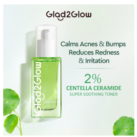 (BPOM) Glad2Glow 2% Centella Ceramide Super Soothing Toner 40ml/ Toner khusus kulit berjerawat/Acne Toner