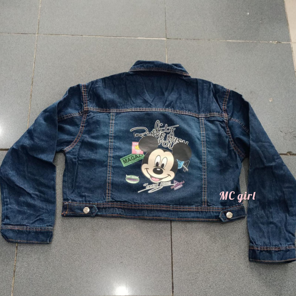 MC girl - Jaket Jeans Crop Gambar Belakang Wanita / Jacket Denim Body Pendek Gambar