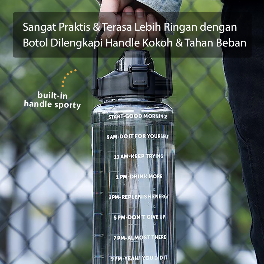 HUGO Botol Minum 2 Liter Jumbo Besar Anti Bocor Botol Air Motivasi BPA FREE Gratis Stiker